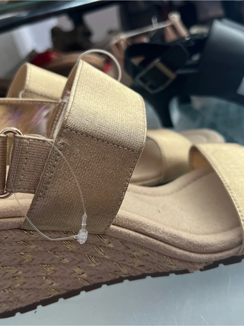 Anne Klein Metallic Gold Espadrille Wedge Sandals